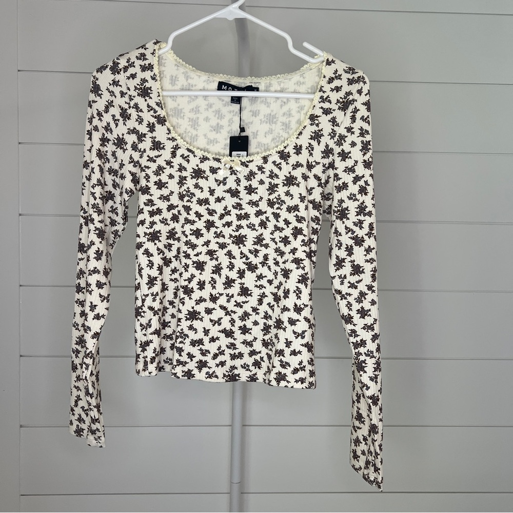 Motel Rocks Cream and Brown Floral Blouse